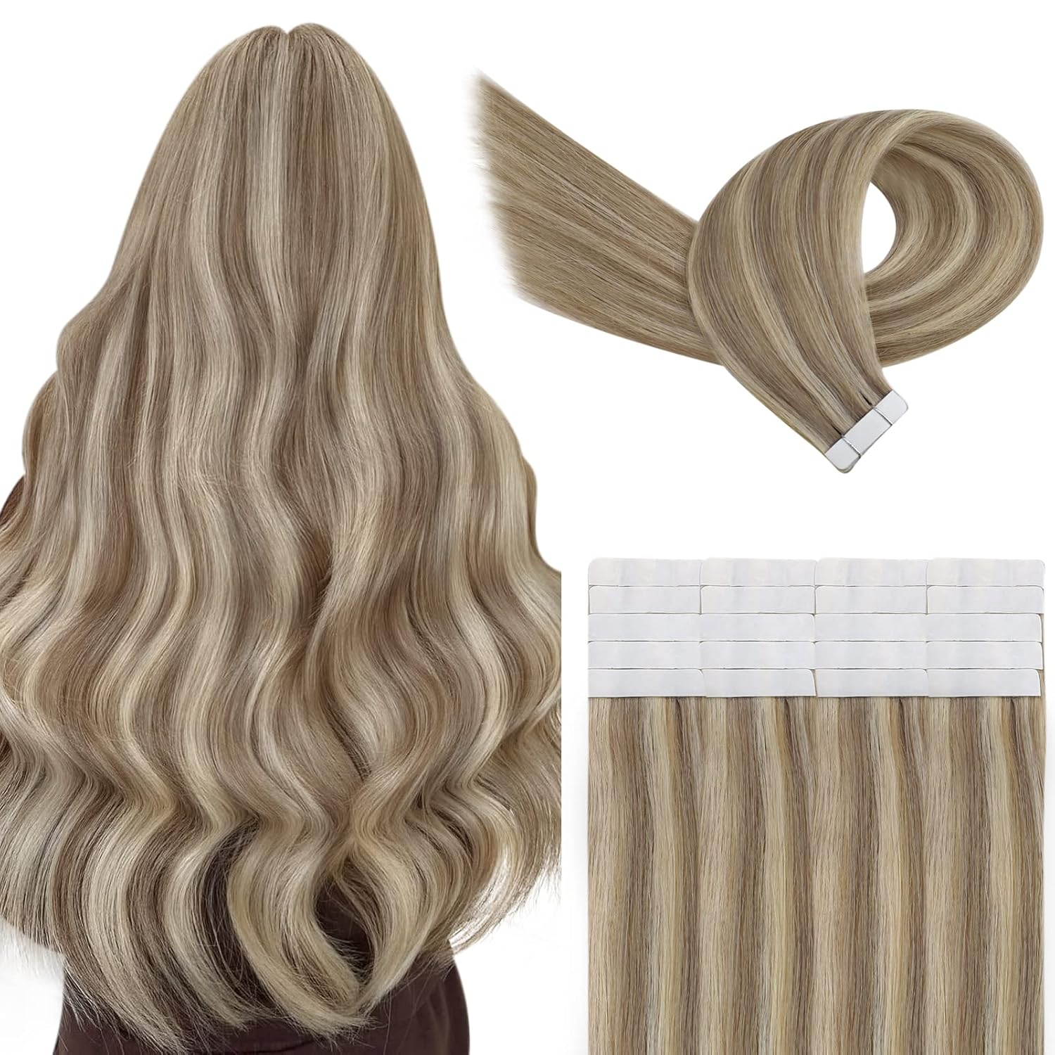 YoungSee Tape Extensions Echthaar Braun Blond 40 cm Echthaar Extensions ...